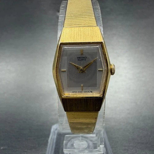 Seiko Watch Women 17mm Silver Dial Gold Tone Hexagon 2C20-5790 New Battery Jh7