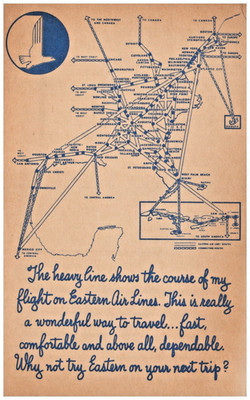 Vintage Eastern Airlines Postcard with Airport & Country Flight Destination Map