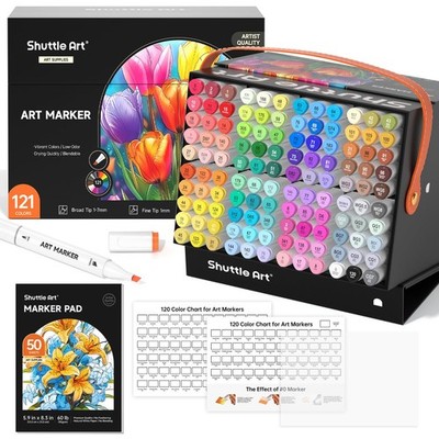 121 Colors Alcohol Markers, 120 Colors Dual Tip Art Marker Set Plus 1 Colorle...