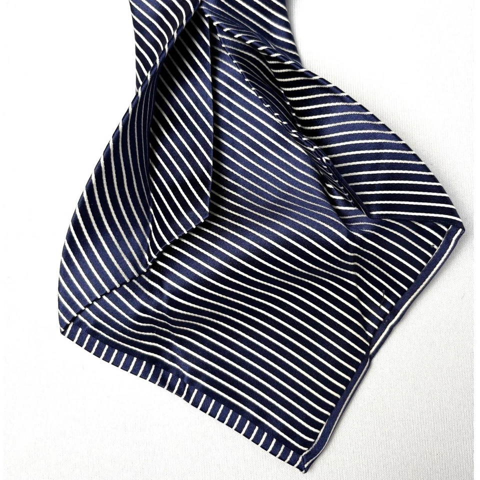 Галстук мужской DANIEL CREMIEUX шелковый семикратный темно-синий и белая полоса Repp сделано в Италии - Изображение 2 из 4