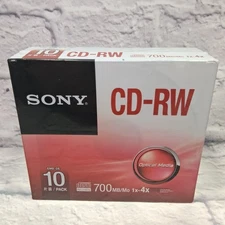 Sony 10 Pack CD-RW 80 Min. 700MB Blank Discs CDs 1-4X New Sealed