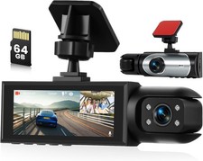 Dash Cam con Scheda 64GB, 2 Cam 1080P FHD, G-Sensor, Parcheggio, Video Loop