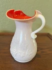 Vintage Kanawha Milk Glass Red Pitcher Grape Design 7”