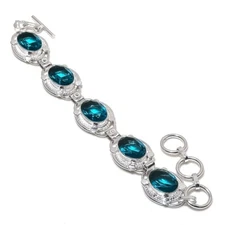 London Blue Topaz Gemstone Handmade 925 Sterling Silver Jewelry Bracelet Sz 7-8"