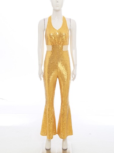 Womens Rompers Mesh Bodysuit Uniform Jumpsuit Sleeveless Clubwear Bell Bottom - Picture 6 of 67