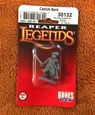 CATFOLK BARD mini Miniatures Bones USA Reaper Legends 30132 D&D fig cat ...