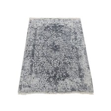 3' x 4'10" Gray Erased Zoroastrian Design Wool and Silk Hand Knotted Rug R87605