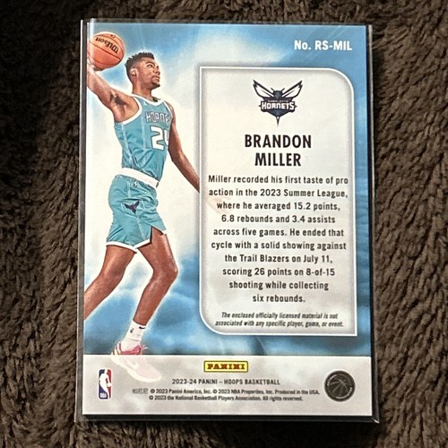 ๐ 2023-24 Hoops Rise n Shine Memorabilia Brandon Miller RC #RS-MIL Hornets NM+ - Picture 7 of 7