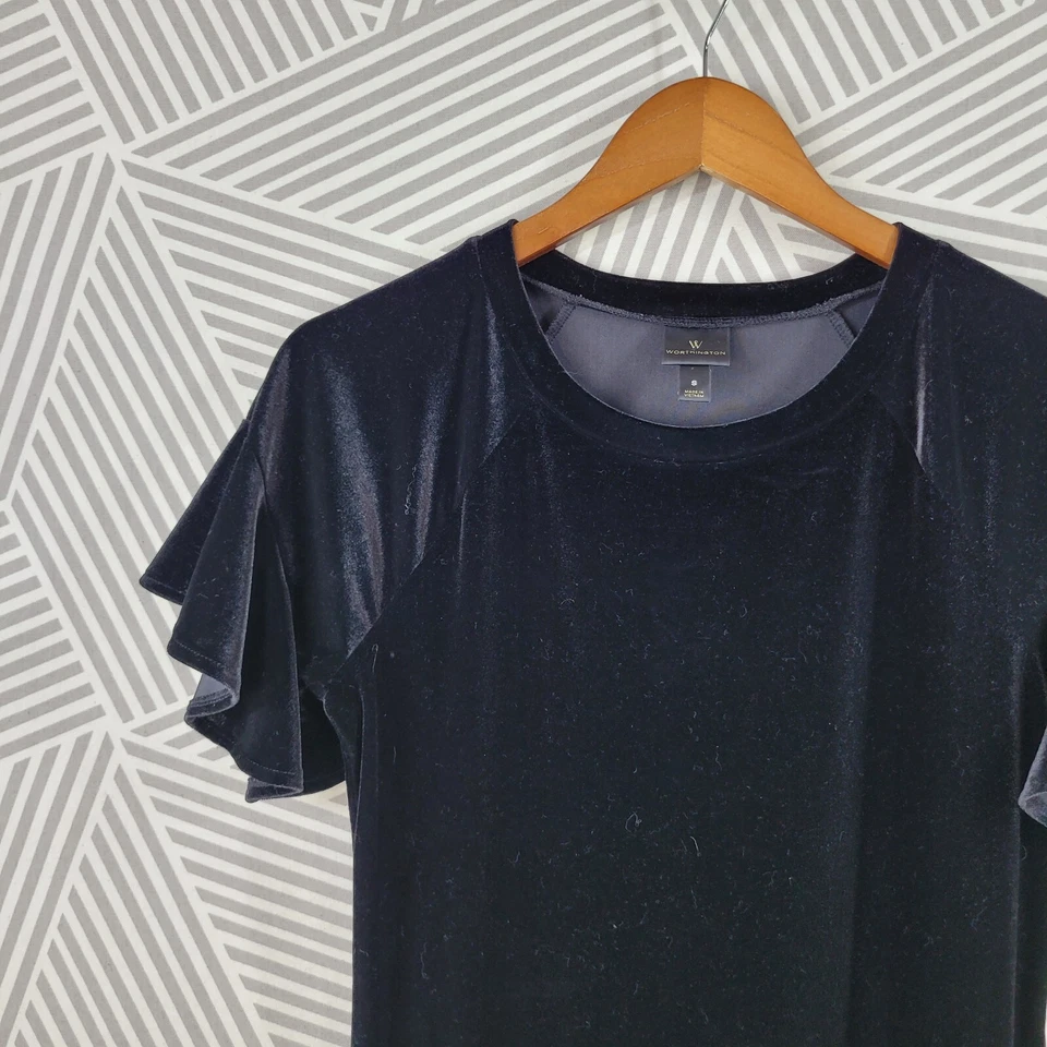 Vestido Worthington Terciopelo Talla Pequeña Elastizado Noche Evento Especial Terciopelo Gótico Foto 3 de 4