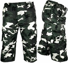 New Mens 3/4 Long Length Shorts Elasticated Waist Cargo Combat Three Quarter 01m