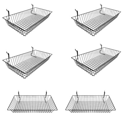 6 Pc Gloss Black Slatwall Gridwall Pegboard Shallow Basket Display Rack ...