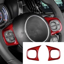 2x Rot Kohlefaser Lenkradtaste Verkleidung Zierleiste Für Fiat 500 2008-2024