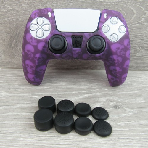 Fits PS5 Controller Silicone Purple Skulls Grip + (8) Multi Analog Thumb Caps - Picture 5 of 10