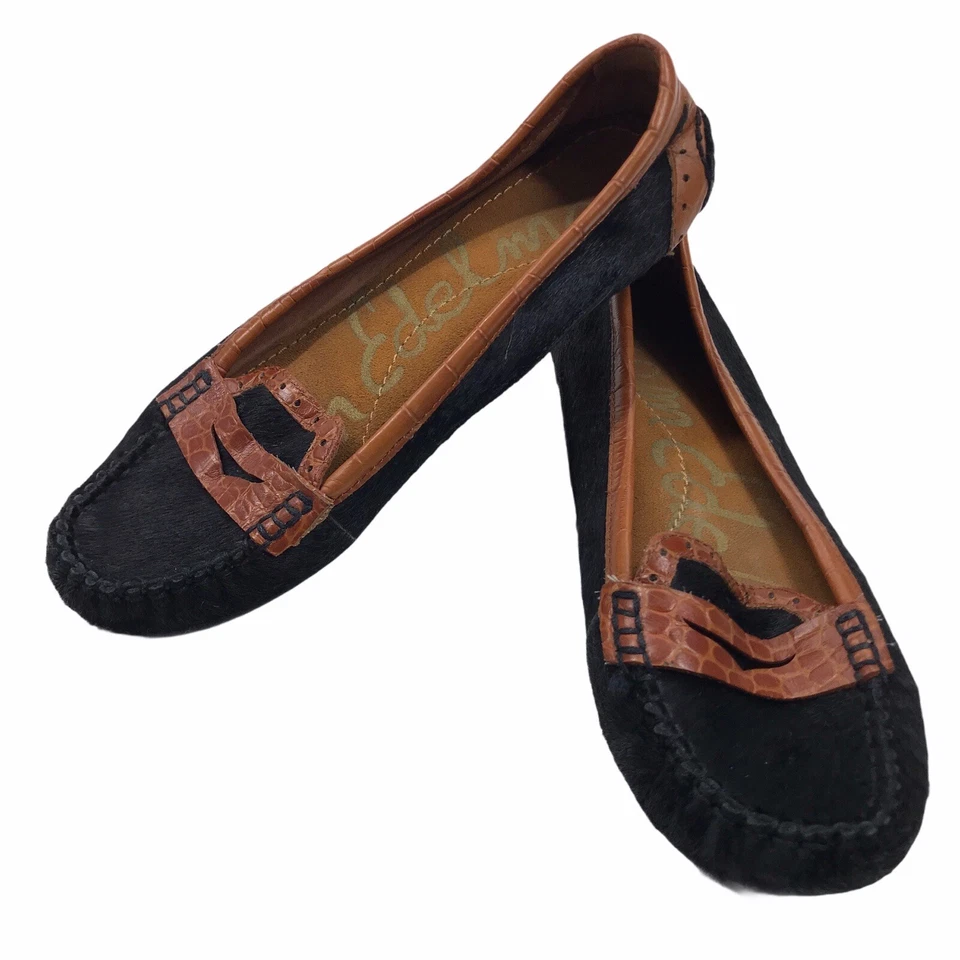 Mocasines planos Sam Edelman pelo de becerro negro para mujer talla 6 Foto 2 de 4