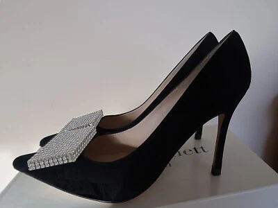 ESCARPINS L.K. BENNETT LONDON EN CUIR NOIR*SUÈDE*JOLIE BROCHURE SWAROVSKI *-75 % - Photo 1/4