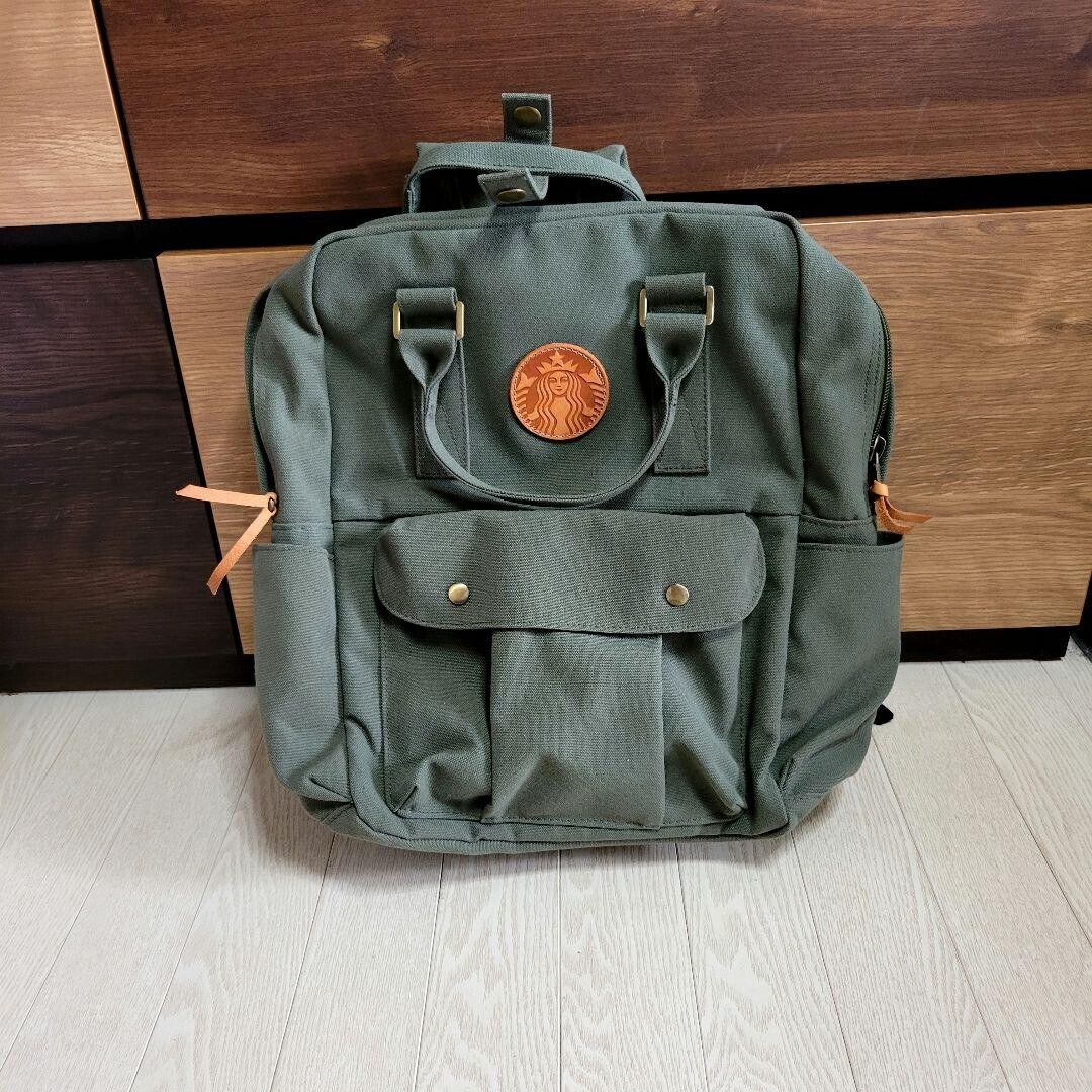 Taiwan Starbucks Limited Rucksack Backpack Moss Green 14-11-5in used F/S