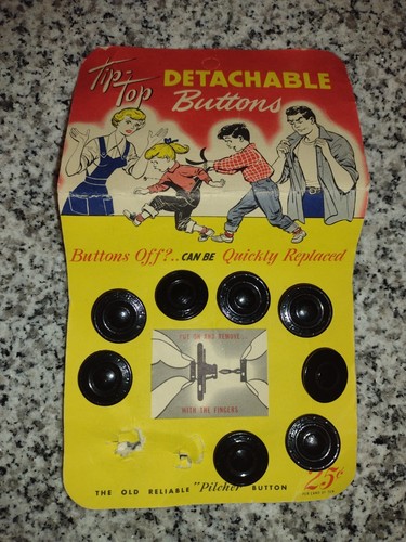 Tip-Top Pilcher Detachable Button. Vintage. 1950's Black Buttons. Qty. 8 - Picture 4 of 6