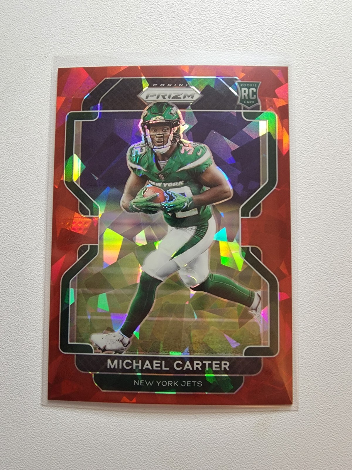 MICHAEL CARTER RC 2021 Prizm Red Cracked Ice Parallel #365 Rookie New York Jets