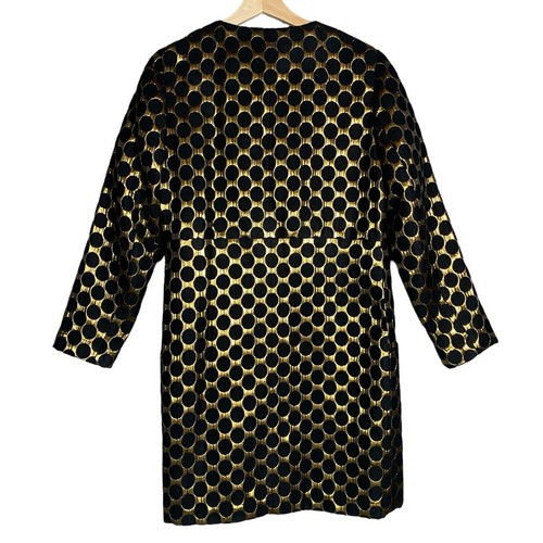 Chico's BLACK LABEL Coat Size Small Jacquard Gold Metallic Polka Dot Long Jacket - Picture 2 of 13