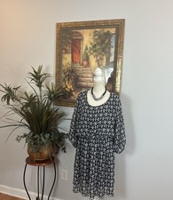 ESPRESSO Women Plus Pullover Dress Size 3X Black/White elastic waist 3/4 Sleeve