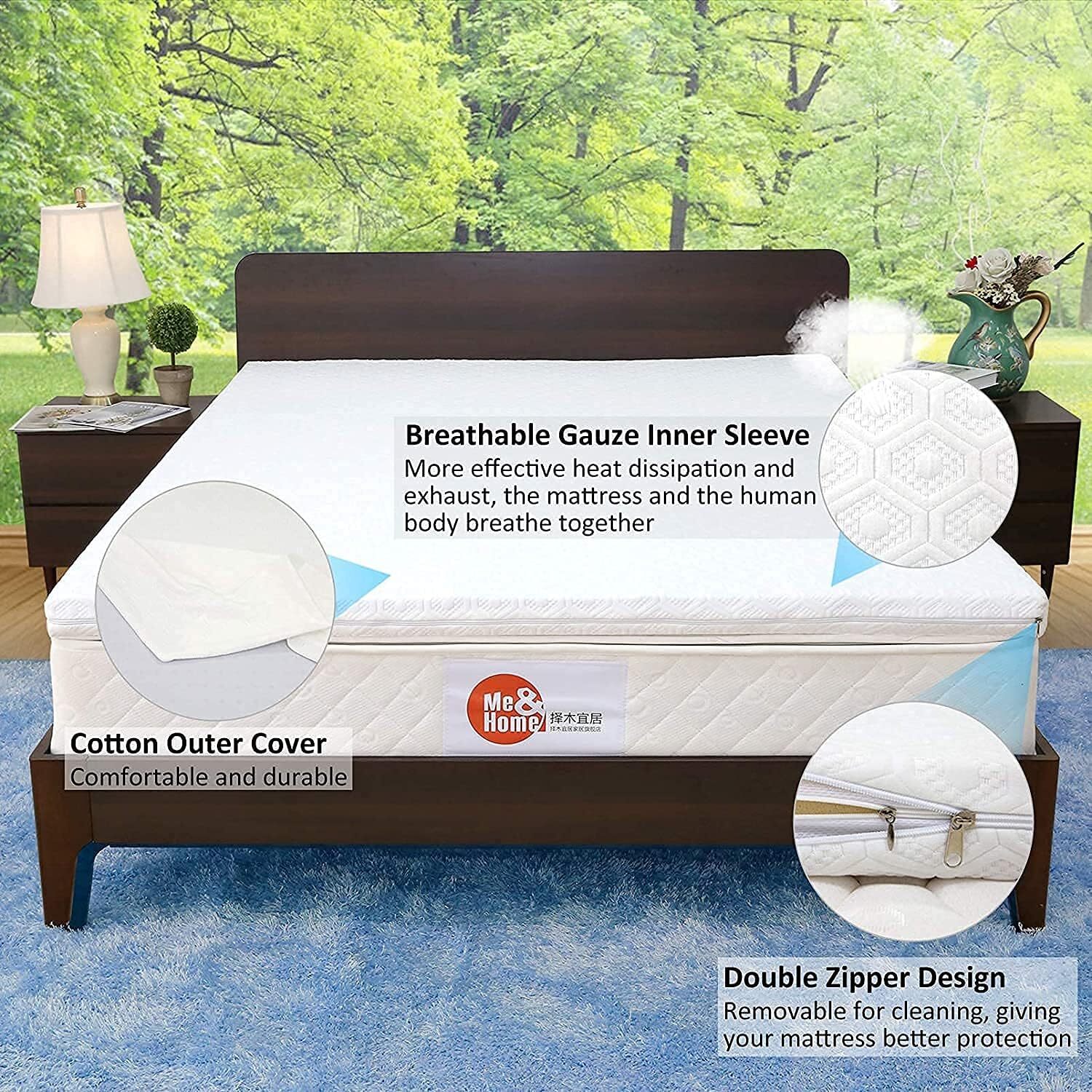 NESAILA 3.15 In Natural Latex Mattress Topper, Queen, Dual Layer