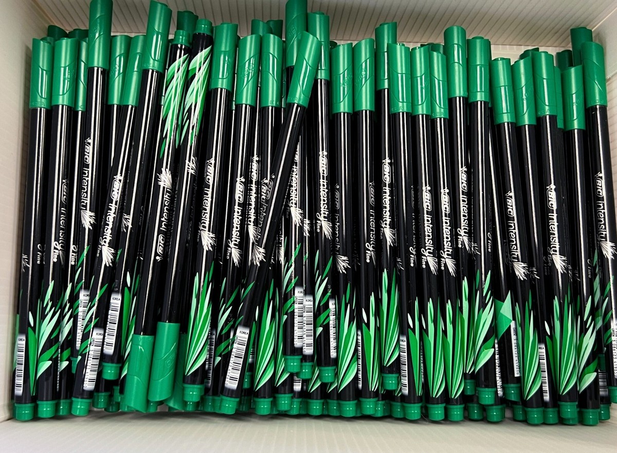 100 BIC Fineliner Pen Fine Point Pens GREEN NEW 100 Count