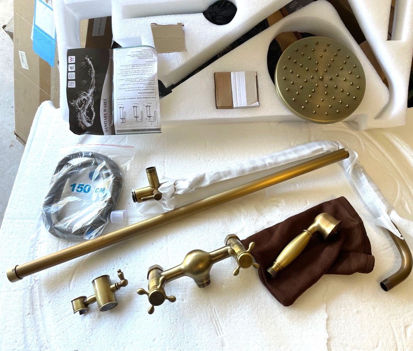Rozin Antique Brass Shower System With Handheld Shower