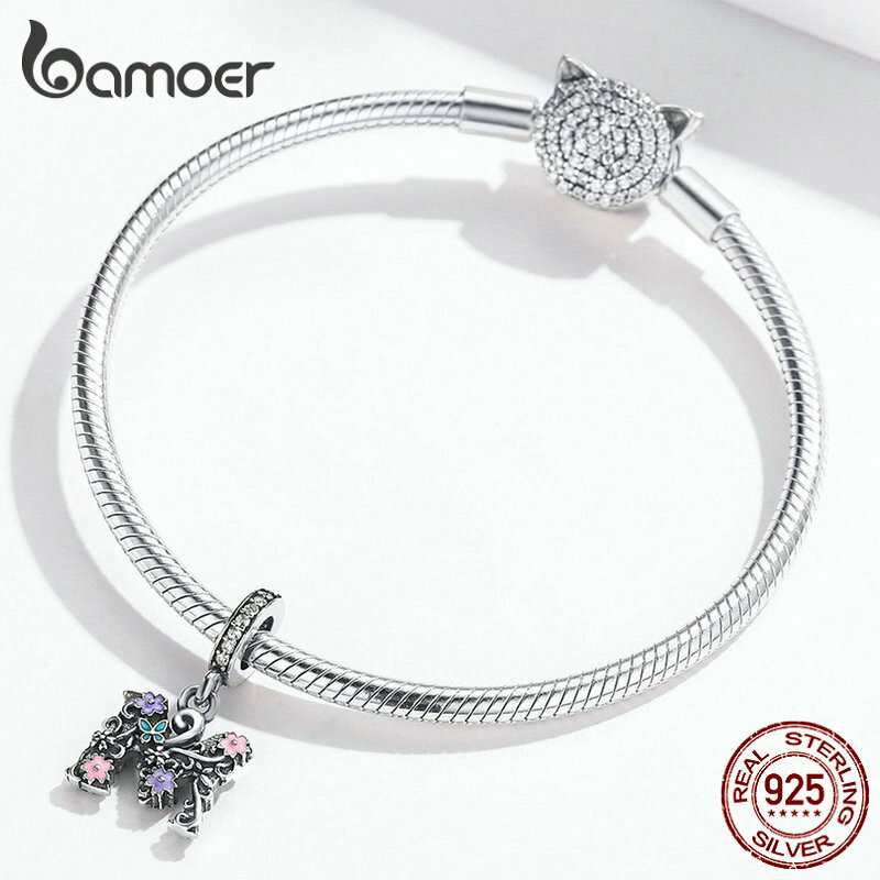 BAMOER European S925 Sterling silver Charm Letter M Pendant Fit