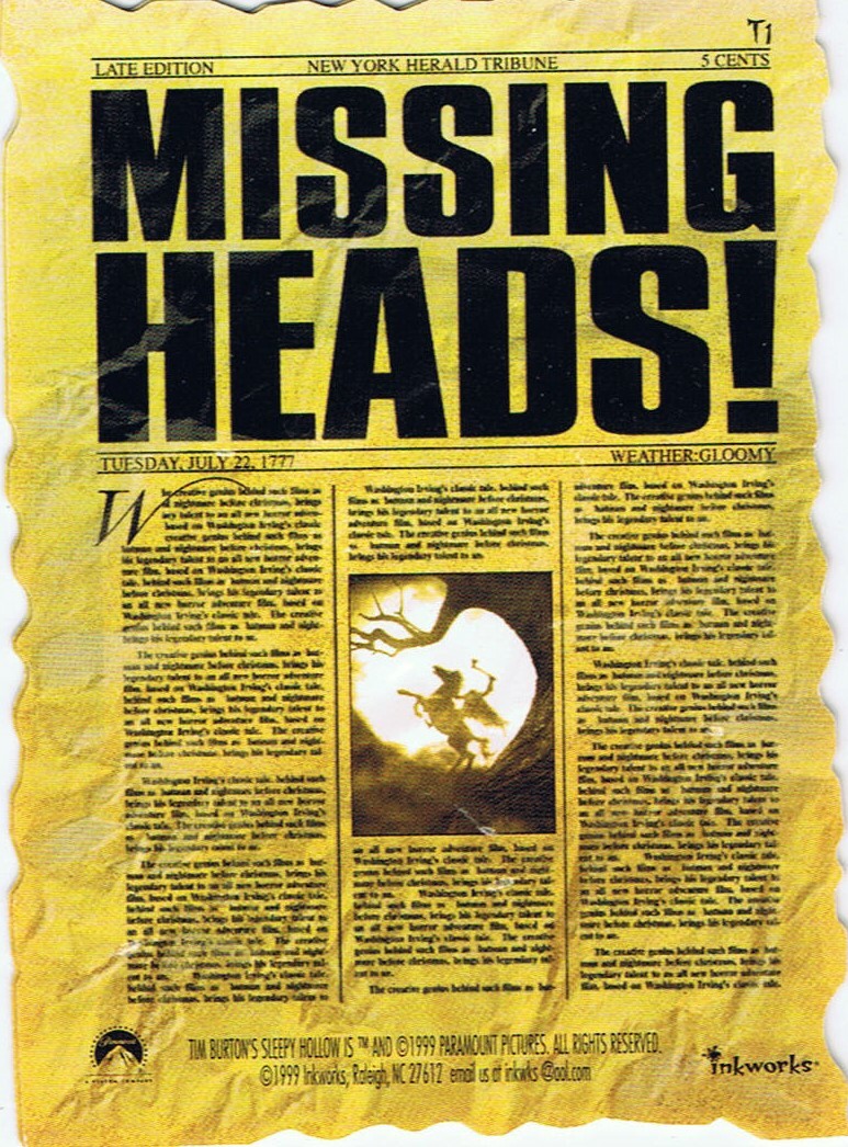 Sleepy Hollow 1999 Inkworks. Singles + Inserts. Check List. Cards $1 + discounts - Picture 9 of 9