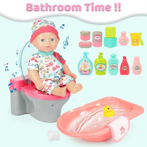 Baby Puppen mit Lebensechten Funktion 33cm Badepuppe mit Strampler Puppenbade... - Bild 2 von 7
