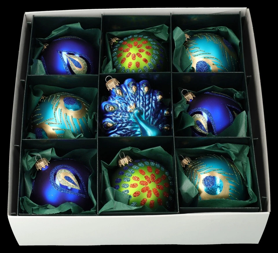 Weihnachtskugeln 9er Set - Elegante Weihnachten Pfau - Christbaumschmuck Deko - Bild 2 von 4