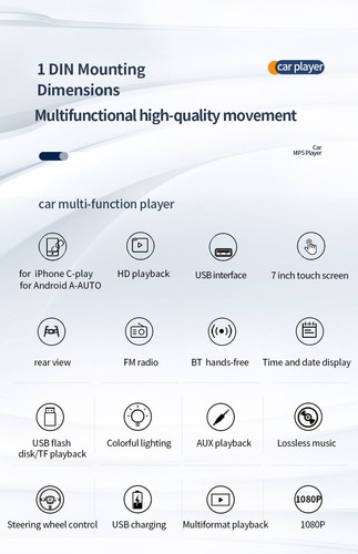 Car Stereo Radio 7in Touch Screen For Carplay Bluetooth MP5 Player Head Units - Picture 6 of 23