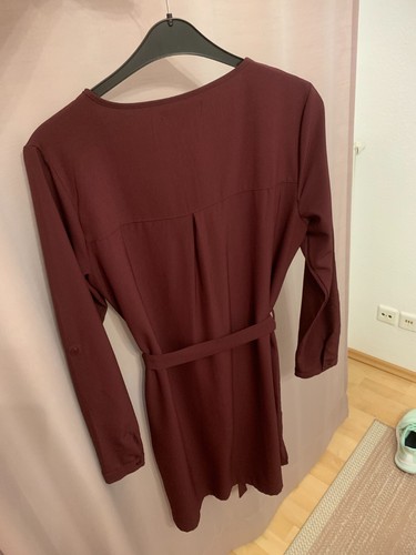 Blusen Kleid Damen 42 weinrot mit Gürtel langarm V-Ausschnitt NEUWERTIG - Bild 2 von 6