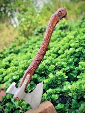 Hand-Forged Engraving Functional Viking Hatchet Axe with Leather Sheath Cover
