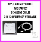 Apple iPhone BUNDLE 30W Charger 5 Pack Cables 2 Earpods iWatch Lightning  *LOOK*