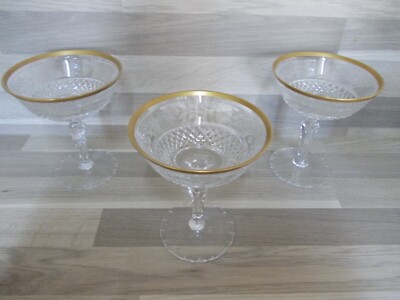 3x VAL SAINT LAMBERT Kristall Gläser Champagner Sekt Schalen Goldrand RARITÄT