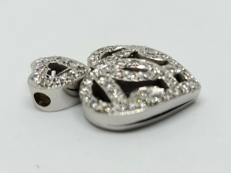 Colgante doble de diamantes naturales de oro blanco de 18 quilates ❤ corazón 3/4 pulgadas precio de venta sugerido por el fabricante $1,200 Foto 2 de 4