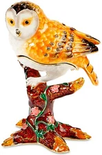 Perched Owl on Branch Trinket Box, hinged, jeweled, enamel, NIB - Beautiful