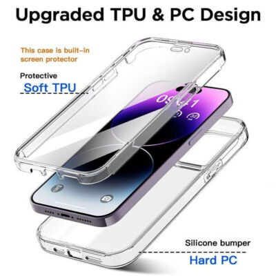 360 Full Body Front + Back Clear Case For iPhone Samsung Xiaomi Redmi Huawei