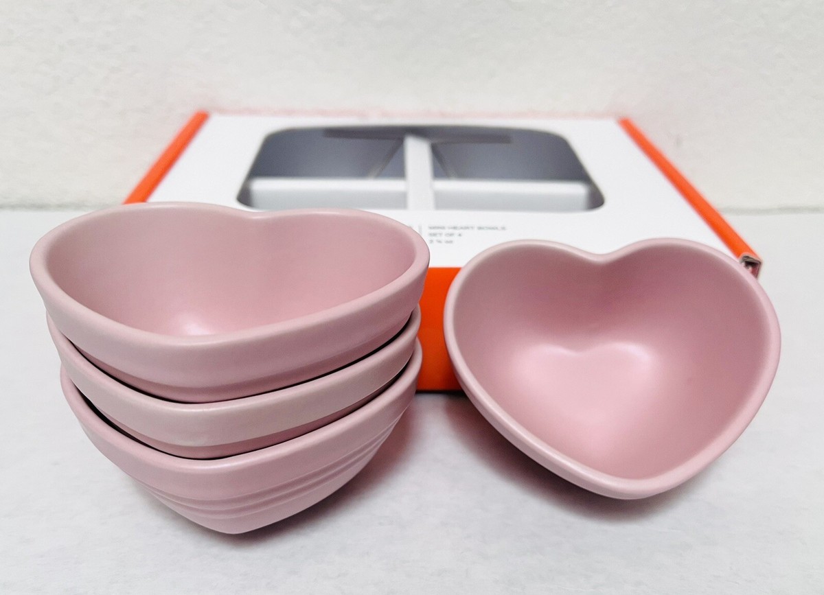 Le Creuset MINI HEART Ramekins Bowls Dishes STONEWARE Set of 4