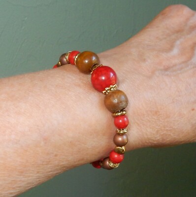 Beautiful Red and Brown Bead Bracelet Handcrafted by Berta in Nicaragua