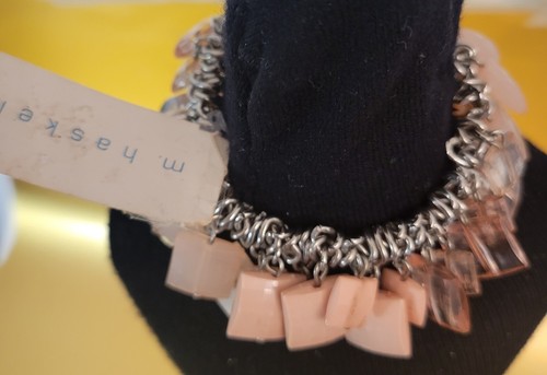 Bracelace M.Haskell New W Tags,Pink Acrylic Faceted Square Beaded Stretch Vtg - Picture 2 of 11