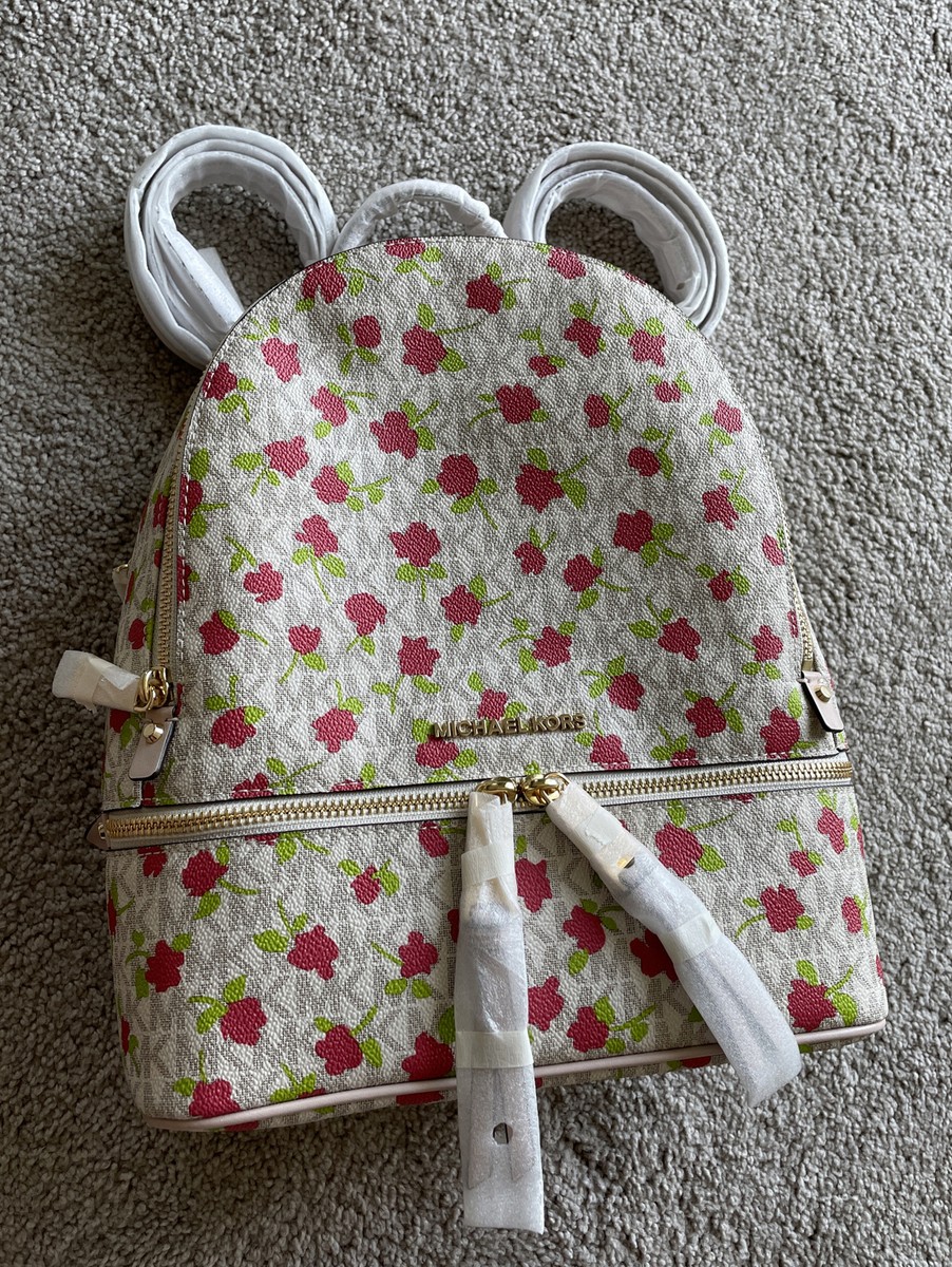 Michael Kors Rhea Signature Zip Backpack White Red Rose  display picture 3