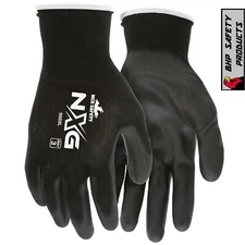 MCR Safety Polyurethane Coated Nylon Work Gloves, PU Coated Palm and Fingertips