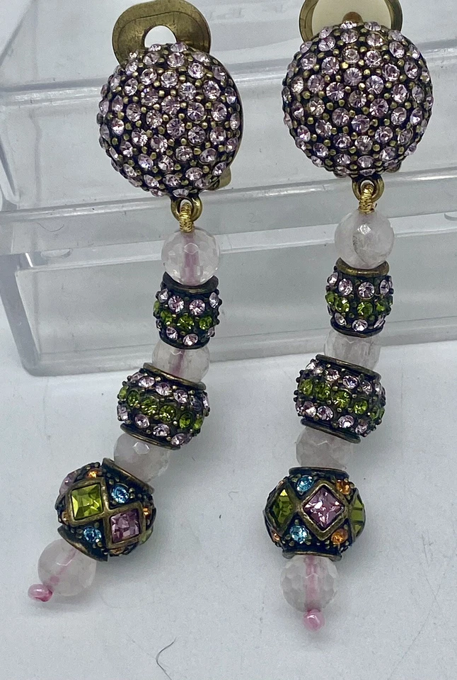 Heidi Daus Rose Quartz Purple Green Blue Yellow Crystal Drop Dangle Stunning!!!! - Image 2 of 4