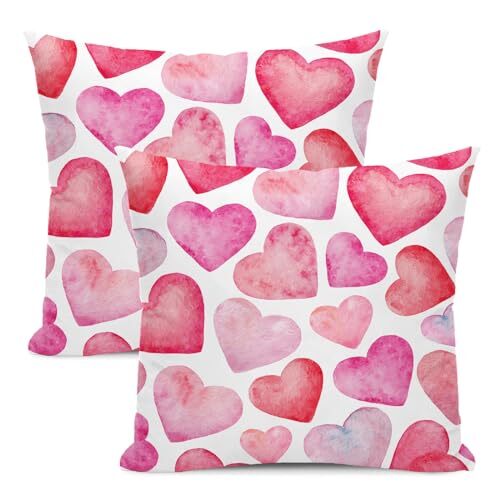 Valentines Heart Pillow Covers 18x18 Inch Set of 2 Watercolor Design-image