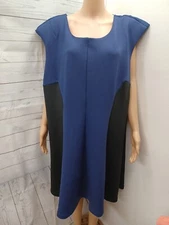 Metaphor Dress Plus Sz 3X Blue Black Colorblock Cap Sleeve Sheath Lagenlook