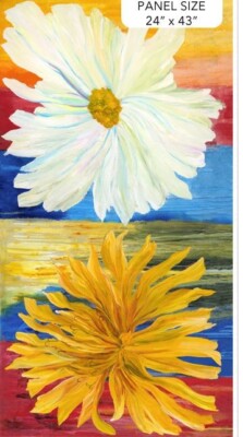 24'' X 44'' Panel Dandelions Daisies Flowers Floral Blue Fabric Panel D384.61