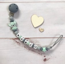 Nuckelkette Name Light Grey Mint Green Bow Pacifier Chain
