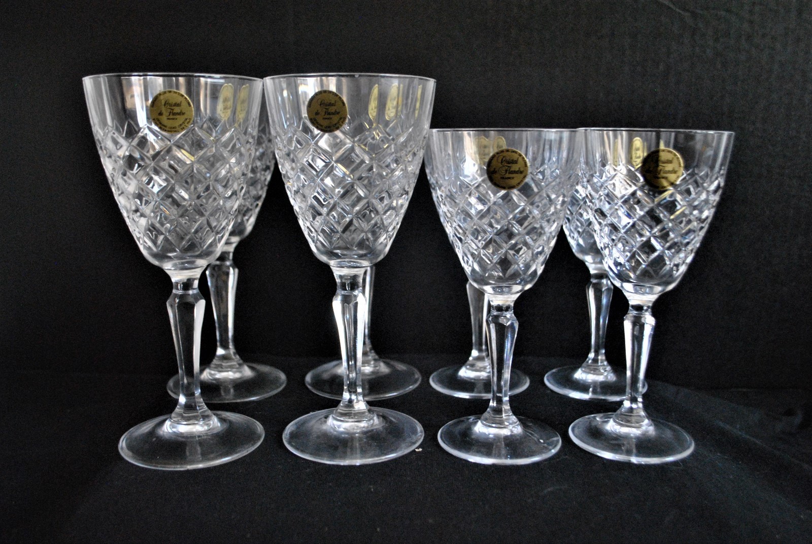 Cristal de Flandre France 24% Lead Crystal Wine Glasses 2 Sets of 4 -  Dauphine